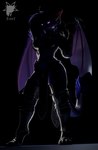 anthro black_background female horn membrane_(anatomy) membranous_wings pupils purple_eyes shadow simple_background slit_pupils solo wings rinny mythology obsidiana_(rinny) dragon mythological_creature mythological_scalie scalie dark_theme hi_res