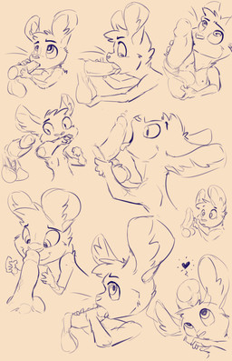 anthro balls big_ears bodily_fluids breasts disembodied_penis fellatio female fur genital_fluids genitals heart_symbol holding_balls kissing licking male multiple_poses open_mouth oral penile penis penis_grab penis_kissing penis_lick pose precum sex simple_background small_breasts tongue wiping_mouth animancer luck_(animancer) dipodid jerboa mammal rodent 2026 hi_res sketch_page