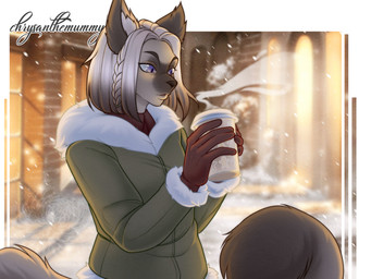 anthro clothing coat cold femboy fluffy fluffy_ears fluffy_tail fur gloves hair handwear holidays male mulled_wine multicolored_body multicolored_fur multicolored_hair purple_eyes snow solo steam tail topwear chrysanthemummy christmas fan_character domestic_cat felid feline felis mammal siamese_cat hi_res
