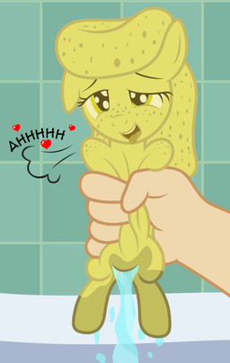ahegao bathroom bathtub detailed_background disembodied_hand duo female feral heart_symbol inside looking_pleasured solo_focus sponge squeezing suggestive suggestive_fluid text tile tile_wall wall_(structure) water yellow_eyes badumsquish hasbro my_little_pony animate_inanimate equid equine horse mammal pony 2016 absurd_res hi_res
