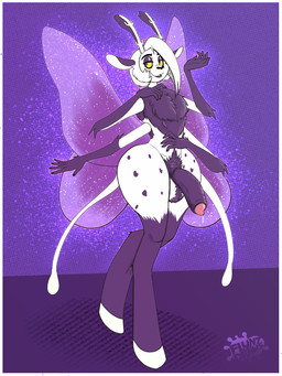 antennae_(anatomy) anthro antlers armpit_hair balls big_butt big_penis bodily_fluids body_hair butt chest_tuft colored_nails deer_ears eyelashes eyeshadow femboy foreskin fur genital_fluids genitals hair happy_trail hooves horn makeup male multi_limb nails nude penis pubes pubic_mound simple_background smile solo thick_thighs tuft wide_hips wings flyntdraws arthropod deer hybrid insect lepidopteran mammal moth 3:4 digital_media_(artwork) hi_res