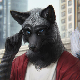 anthro black_body black_fur black_inner_ear black_lips black_nose black_stripes black_tail blue_eyes blurred_background building clothing detailed_background eyewear front_view fur glasses glistening glistening_eyes green_body grey_body grey_fur grey_inner_ear_fluff grey_stripes inner_ear_fluff lips logo looking_at_viewer male pupils rectangular_glasses red_clothing red_topwear slit_pupils solo striped_arms stripes tail topwear tuft whiskers white_body white_clothing white_fur white_tail white_topwear lostgoose calibre_(hitman729) canid canine fox mammal 1:1 2021 artist_logo bust_portrait detailed hi_res icon portrait