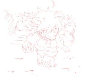 anthro shrine simple_background solo stairs unknown_artist morenatsu shun_kodori canid canine canis mammal wolf digital_media_(artwork) monochrome oekaki pink_and_white sketch source_request