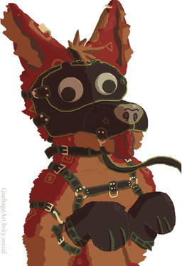 anthro bdsm blindfold bondage bound clothing collar ear_piercing fur fur_markings googly_eyes handwear harness leash leashed_collar leashed_male male markings mittens orange_body orange_fur piercing red_body red_fur restrained restraints sensory_deprivation sensory_deprivation_hood silly simple_coloring solo standing tongue tongue_out garbage_art fancy_dawg canid canine canis domestic_dog mammal 2025 absurd_res digital_media_(artwork) hi_res shaded simple_shading