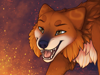 black_markings black_nose brown_eyebrows brown_eyes cheek_tuft eyebrows facial_tuft female feral fire fur heart_(marking) markings open_mouth orange_body orange_fur pink_tongue smile snout solo tan_body tan_fur tongue tuft varness-crowe canid canine canis mammal red_wolf wolf 4:3 colored digital_drawing_(artwork) digital_media_(artwork) hi_res shaded