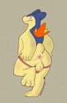 anthro anus blush blush_lines butt clothing jockstrap male open_mouth paws smile solo spread_anus spread_butt spreading underwear sarcobutter nintendo pokemon generation_2_pokemon pokemon_(species) typhlosion hi_res