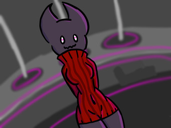 bottomless clothed clothing female heart_eyes heart_symbol pole solo stripper_pole sweater tight_clothing tight_topwear topwear turtleneck ashsluts omeepu demon humanoid 4:3