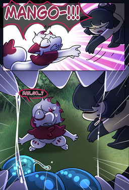 blue_mouth blue_tongue bodily_fluids comic_panel dialogue dripping rounded_teeth saliva saliva_drip saliva_on_tongue saliva_string teeth teeth_showing tongue halfpricesouls nintendo pokemon mango_(halfpricesouls) zoro_(halfpricesouls) generation_3_pokemon generation_8_pokemon hisuian_form hisuian_zorua mawile pokemon_(species) regional_form_(pokemon) absurd_res comic hi_res