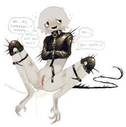 ambiguous_gender ambiguous_humanoid bdsm belt black_belt black_eyes black_straitjacket black_tail blood blush bodily_fluids bondage bound brown_belt bruised bruised_leg catheter catheter_in_urethra drooling fur genital_fluids knee_pads latex_straitjacket legs_tied looking_aside male medical_instrument navel null open_mouth open_smile peeing restrained restraints saliva scientific_instrument scutes simple_background sitting smile solo speech_bubble spiked_knee_pads spiked_straitjacket straitjacket submissive submissive_ambiguous sweat tail tan_body tan_fur tan_scutes tears text urine watersports white_background jejejunum mumble_(jejejunum) demon demon_humanoid humanoid 2026 digital_drawing_(artwork) digital_media_(artwork) english_description english_text hi_res