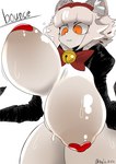 :3 anthro bell big_breasts bodily_fluids bouncing_breasts breasts cat_smile female fur hair huge_breasts huge_thighs maid_headdress orange_eyes pasties simple_background smile solo sound_effects sweat text thick_thighs white_body white_fur white_hair tanio_(pixiv) catmaid_(cibastion) domestic_cat felid feline felis mammal hi_res signature