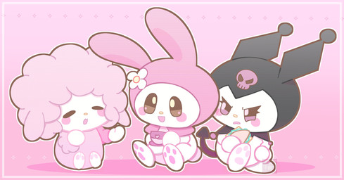 annoyed anthro beady_eyes blush blush_stickers chibi clothing container cup eyes_closed female flower food fool's_hat fur group happy hat headgear headwear heart_symbol holding_container holding_cup holding_food holding_object holding_sandwich holding_tea_cup pawpads pink_background pink_body pink_fur pink_wool plant sandwich_(food) scut_tail semi-anthro short_tail simple_background sitting smile spade_tail tail tea_cup white_body wool_(fur) wool_hair moniimous onegai_my_melody sanrio kuromi my_melody my_sweet_piano bovid caprine demon domestic_sheep lagomorph leporid mammal rabbit sheep 2021 absurd_res digital_drawing_(artwork) digital_media_(artwork) hi_res