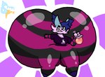 anthro big_butt black_bottomwear black_clothing black_leggings black_legwear black_nose black_pants blue_body blue_ears blue_inner_ear_fluff bottomwear breasts butt butt_squish clothing ear_tuft female front_view hand_on_butt hand_on_own_butt holding_object holding_potion huge_butt hyper hyper_butt inner_ear_fluff insane leggings legwear looking_back pants pattern_bottomwear pattern_clothing pattern_leggings pattern_legwear pattern_pants pink_body pink_bottomwear pink_clothing pink_leggings pink_pants potion purple_background purple_clothing purple_shirt purple_topwear red_eyes sharp_teeth shirt simple_background smile solo squish teeth thick_thighs tight_clothing topwear tuft white_background spoopifawx faye_(reathe) canid canine fox mammal 2024 artist_name cel_shading colored digital_media_(artwork) shaded watermark