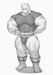 anthro biceps big_muscles clothed clothing dot_eyes flexing flexing_bicep footwear huge_muscles looking_down_at_self male muscular muscular_anthro muscular_male quads shirt snout socks solo stripes thong tight_clothing topwear underwear doooo2424 canid canine canis mammal wolf greyscale hi_res monochrome