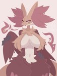 2023 3:4 absurd_res anthro big_breasts breast_curtains breasts breath_powers canid canine delphox elemental_manipulation fangs female fire fire_breathing fire_manipulation fox fur generation_6_pokemon hand_on_hip hi_res inner_ear_fluff looking_at_viewer mammal navel nintendo nyaswitchnya open_mouth pink_background pokemon pokemon_(species) portrait pupils red_body red_eyes red_fur simple_background solo teeth thick_thighs three-quarter_portrait tuft white_body white_fur white_pupils wide_hips yellow_body yellow_fur