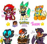 anthro black_hair blue_body blue_eyes brown_body brown_eyes brown_hair female grey_body group hair male orange_body orange_hair purple_body red_eyes red_hair yellow_body yellow_eyes lewdchuu_(artist) nintendo pokemon bridgette_(lewdchuu) kailey_(lewdchuu) notte_(lewdchuu) eeveelution floatzel garchomp generation_1_pokemon generation_4_pokemon infernape leafeon luxray pokemon_(species) staraptor hi_res