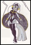 anthro biped black_border border clothed clothing costume female flying green_eyes hair hair_down headgear headwear long_hair sky solo storm superhero reddragonkan friendship_is_magic hasbro marvel my_little_pony storm_(marvel) zecora_(mlp) equid equine mammal zebra crossover traditional_media_(artwork)