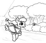clothing duo earth_pony emerald_jewel_(colt_quest) equid equine fan_character female feral ficficponyfic hasbro hiding hope_blossoms_(colt_quest) horse male mammal monochrome my_little_pony pony robe running young young_feral