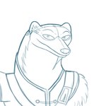 anthro ear_piercing facial_hair goatee male multicolored_body naughty_face piercing snout solo tairenukitty dreamworks kung_fu_panda kung_fu_panda_the_dragon_knight netflix klaus_dumont mammal mustelid musteline true_musteline weasel 1:1 bust_portrait monochrome portrait sketch