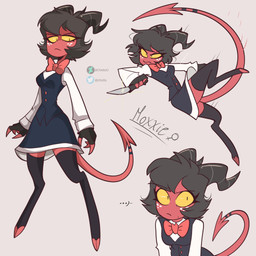 action_pose bangs black_hair black_horn bow_tie cartoon_freckles clothing crossgender eyelashes female freckled_face freckles hair horn knife legwear long_eyelashes mtf_crossgender pose short_hair simple_background solo stockings suit tail tear_trough thigh_highs chizitx hellaverse helluva_boss moxxie_(helluva_boss) demon demon_humanoid humanoid tailed_humanoid 1:1 2022 absurd_res hi_res