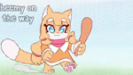 anthro blonde_hair blue_eyes chibi female hair music pawpads running smile solo izfan sound_warning cheemy canid canine fox mammal 16:9 animated meme short_playtime sound webm widescreen