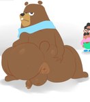 anthro anus backsack balls big_butt brown_body brown_fur butt flaccid fur genitals huge_butt humanoid_genitalia humanoid_penis male penis presenting presenting_anus presenting_hindquarters scarf solo spread_butt spreading teeth lostwisdom duolingo falstaff_(duolingo) oscar_(duolingo) bear mammal