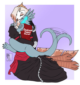 3_toes 4_toes anthro avian_feet beak blue_body blue_scales claws clothing crown digitigrade dress duo eyelashes eyes_closed feathers feet female grey_body grey_scales hair headgear hug jewelry male male/female necklace red_eyes scales scuted_feet scutes short_hair simple_background sitting size_difference tail tail_feathers tail_motion tailwag talons tapering_tail toes white_body white_feathers white_hair wolfyakuga hellaverse the_lesser_key_of_solomon drayk_dagger vilhelmina avian bird demon owl owl_demon scalie shurian hi_res andromorph_(lore)