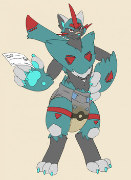 3_toes 4_fingers ageplay anthro band-aid band-aid_on_face band-aid_on_nose bandage bandage_on_face bandage_on_nose big_diaper blue_body blue_claws blue_finger_claws blue_fur blue_nose blue_toe_claws bodily_fluids claws closed_smile clothed clothing diaper fangs feet finger_claws fingers front_view fur genital_fluids grey_body grey_fur hand_on_hip holding_object holding_paper infantilism looking_at_viewer male male_anthro markings mouth_closed paper red_eyes red_markings roleplay smile solo standing teeth text toe_claws toes topless unclean_diaper urine used_diaper wearing_diaper wet_diaper hardscales nintendo pokemon roland_(owlloverhoot) generation_7_pokemon legendary_pokemon pokemon_(species) zeraora english_text full-length_portrait hi_res portrait