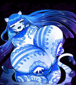 areola big_breasts blue_blush blue_hair blue_insides blush breasts female female_humanoid genitals hair holding_breast horn huge_breasts long_hair looking_at_viewer nipples nude nude_female slightly_chubby slightly_chubby_female smile solo tail tampography thick_thighs vulva cherusdoodles dede_(cherusdoodles) demon demon_humanoid humanoid 2026 hi_res