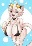 5_fingers anthro big_breasts bikini bikini_top black_bikini black_clothing black_swimwear breasts cleavage clothed clothing eyelashes eyewear eyewear_on_head fangs female female_anthro fingers fur glasses hair heart_glasses heart_sunglasses leaning leaning_forward looking_at_viewer open_mouth open_smile smile solo sunglasses sunglasses_on_head swimwear tail teeth two-piece_swimsuit white_body white_fur white_hair white_tail solratic frankie_(extremedash) felid lion mammal pantherine 2022 absurd_res digital_media_(artwork) hi_res