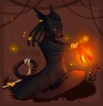 anthro breasts dreadlocks egyptian eyes_closed female magic magic_user sitting solo witch mamaowl mythology anubian_jackal canid canine canis jackal mammal 2017