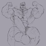 anthro balls big_balls big_penis black_eyebrows clothing erection eyebrows facial_hair fist flexing genital_growth genitals grey_background growth huge_balls huge_penis humanoid_genitalia humanoid_penis hyper hyper_balls hyper_genitalia hyper_penis leaking_penis male manly muscle_growth muscular muscular_anthro muscular_male nipples penis penis_growth simple_background sitting smile solo spread_legs spreading teeth torn_clothing veiny_arms yellow_eyes melaisen bau_(melaisen) akita canid canine canis domestic_dog mammal spitz 1:1 2021 absurd_res digital_drawing_(artwork) digital_media_(artwork) greyscale hi_res monochrome portrait spot_color three-quarter_portrait nonbinary_(lore)