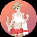 anthro bottomwear clothing fur green_eyes lifeguard_swimsuit male red_bottomwear red_clothing red_shorts shorts solo tan_body tan_fur tied_tank_top towel box-cat ellis_saxby mammal mustelid otter sea_otter 1:1 alpha_channel hi_res