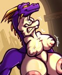 anthro anthro_pred anthro_prey big_breasts body_outline breast_imprints breast_jiggle breast_size_difference breasts face_imprint female female_pred female_prey imprint jiggling larger_female neck_bulge nipples non-mammal_nipples oral_vore purple_body size_difference smaller_female stretched_throat swallowing vore sachasketchy mythology dragon mythological_creature mythological_scalie scalie absurd_res digital_media_(artwork) hi_res