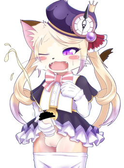 5_fingers ;o anthro armwear balls bangs biped blonde_hair bloomers blush bodily_fluids bottomwear bottomwear_down bow_(feature) bow_tie breath brown_body brown_fur brown_tail cheek_tuft clock clothed clothing countershade_face countershade_torso countershading crossdressing crotch_tuft crown cum dipstick_ears dipstick_tail dress drill_curls drooling ear_markings ejaculation erection eyebrows eyelashes facial_tuft fangs femboy fingers front_view fur gem genital_fluids genitals gloves grey_nose hair hand_on_chest handwear hat headgear headwear heart_eyes heart_symbol humanoid_hands inner_ear_fluff kemono long_hair long_sleeves male markings masturbation mini_crown multicolored_body multicolored_ears multicolored_fur multicolored_hair multicolored_tail one_eye_closed open_mouth pants pants_down partially_clothed pattern_clothing penile penile_masturbation penis pink_stripes pink_tongue purple_clothing purple_dress purple_eyes purple_hair purple_hat purple_headwear raised_tail saliva short_dress simple_background small_nose solo standing striped_clothing stripes sweat tail tail_markings tan_body tan_fur tan_penis tan_tail teeth thin_tail tongue tuft two_tone_hair two_tone_tail whiskers white_armwear white_background white_bloomers white_body white_clothing white_countershading white_fur white_gloves white_handwear white_stripes young young_anthro neguchi69 cat_busters chrona_(cat_busters) domestic_cat felid feline felis mammal censored digital_media_(artwork) hi_res portrait three-quarter_portrait