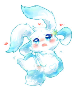 blue_body blue_eyes blue_fur blush chibi female fur hand_on_vulva kemono open_mouth paws semi-anthro solo deaic lagomorph leporid mammal rabbit 2018 absurd_res hi_res