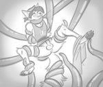 4_toes anthro balls barefoot bottomless claws clothed clothing erection feet genitals imminent_anal imminent_sex male pawpads penis soles solo spread_legs spreading tentacles toes nicnak044 segah_(dizzyvixen) canid canine canis fox mammal monochrome sketch