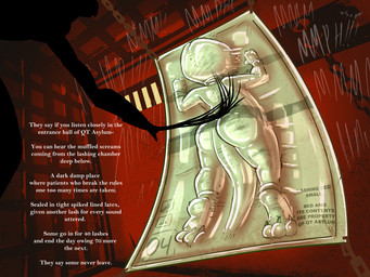3_toes anthro asylum bdsm biped bondage bound butt caption chain dungeon duo encasement feet helpless horror_(theme) male muffled_moaning punishment suspension suspension_bondage text text_on_latex toes torture vacuum_bed whipping whipping_back whipping_butt stripedcrocodile nintendo pokemon mettle_winslowe generation_5_pokemon krokorok monster pokemon_(species) english_text hi_res