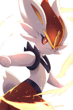 3_fingers ambiguous_anthro ambiguous_gender anthro backlighting blue_body blue_fur butt closed_frown elemental_manipulation eyelashes fingers fire fire_manipulation frown fur handpaw light mouth_closed multicolored_body multicolored_fur paws pupils red_body red_eyes red_fur red_nose simple_background solo tail white_background white_body white_ears white_fur white_pupils white_tail yellow_inner_ear rumine nintendo pokemon cinderace generation_8_pokemon lagomorph mammal pokemon_(species) 2026 2:3 hi_res lighting shaded