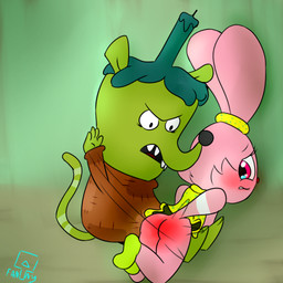 angry anthro blush bodily_fluids butt butt_slap clothed clothing clothing_lift crying dress dress_lift female male punishment reddened_butt slap spank_marks spanked_butt spanking tears young young_anthro young_female young_male fanny_the_paddle cartoon_network chowder_(series) gorgonzola gorgonzola_(chowder) panini_(chowder) lagomorph leporid mammal murid murine rabbit rat rodent 1:1