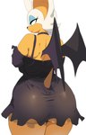 anthro bat_wings big_breasts big_butt black_clothing black_dress bottomwear breasts butt butt_focus choker clothed clothing curvy_figure dress eyeshadow female fur green_eyes hair half-closed_eyes huge_butt jewelry lipstick makeup membrane_(anatomy) membranous_wings narrowed_eyes necklace short_hair simple_background solo tail tan_body tan_skin thick_thighs white_background white_body white_fur white_hair wings yuta_agc sega sonic_the_hedgehog_(series) rouge_the_bat bat mammal 2024 hi_res