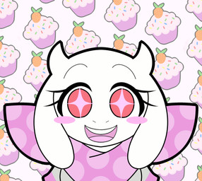:d alternate_universe angry anthro blush clothing cross-popping_vein cupcake double_v_sign female food fruit gesture gloves hand_gesture handwear heart_symbol horn kerchief mature_anthro mature_female one_eye_closed pattern_background plant pupils red_eyes simple_background smile solo star_pupils strawberry symbol-shaped_pupils teeth tongue unusual_pupils v_sign vein wink friisans alterswap undertale undertale_(series) toriel toriel_(alterswap) boss_monster_(undertale) bovid caprine mammal animated animated_gif hi_res short_playtime