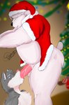 anthro butt duo genitals holidays male male/male merry_christmas penis slightly_chubby gaek christmas santa_claus bear canid canine canis mammal wolf absurd_res hi_res