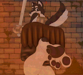 5_toes anthro armor armored_body barefoot bottomwear breastplate brick brick_background brick_wall brown_body brown_bottomwear brown_clothing brown_fur brown_pants cheek_tuft claws clothing confuse confusion detailed_background dungeon eyebrows facial_tuft feet first_person_view fluffy fluffy_tail foot_fetish foot_focus fur gauntlets gloves handwear humanoid_feet lights looking_at_viewer male melee_weapon moss multicolored_body multicolored_fur muscular muscular_anthro muscular_male pants pawpads plant plantigrade plantigrade_pawpads question_mark rear_view shadow soles solo sword tail toe_claws toes tuft two_tone_body two_tone_fur wall_(structure) weapon white_body white_fur brunisdraws delicious_in_dungeon kuro_(delicious_in_dungeon) canid canine canis domestic_dog japanese_kobold mammal shiba_inu spitz detailed hi_res shaded signature