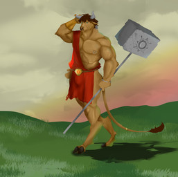 anthro bulge detailed_background male pecs realistic solo galghar dungeons_and_dragons european_mythology greek_mythology hasbro mythology wizards_of_the_coast bovid bovine mammal minotaur absurd_res detailed hi_res