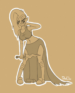 5_fingers big_breasts breasts clothed clothing dagger female fingers footwear front_view hair holding_object legwear long_hair makeup mascara melee_weapon midriff mohawk not_furry outline running_makeup running_mascara shoes smile socks solo weapon don_ko disney wander_over_yonder lord_dominator alien alien_humanoid humanoid 2016 monochrome sepia