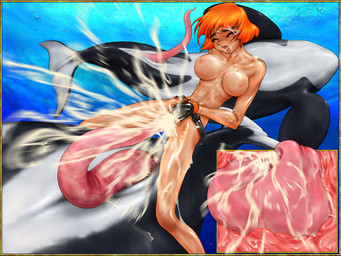 anatomically_correct animal_genitalia animal_penis belt bestiality bodily_fluids breasts bubble cetacean_genitalia cetacean_penis clothing cowgirl_position cum cum_in_hair cum_in_vagina cum_in_water cum_inside cum_on_arm cum_on_body cum_on_breasts cum_on_face cum_on_leg cum_on_penis cum_splatter cum_string erection eyes_closed faceless_character faceless_male female female_on_feral female_on_top feral fingerless_gloves from_front_position fully/fully_submerged fully_submerged genital_fluids genitals gloves group hair handwear human_focus human_on_feral internal interspecies legwear male male/female male_on_bottom male_penetrating navel nipples not_furry_focus nude on_bottom on_top open_mouth orange_hair orgasm penetration penis sex sex_in_water solo_focus straddling swimming tapering_penis underwater underwater_sex vaginal vaginal_penetration vulva water toyomaru zooerastia aquatic cetacean dolphin human mammal oceanic_dolphin orca toothed_whale 4:3