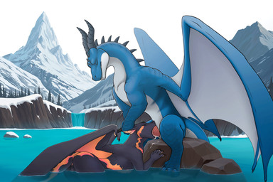 anus bent_over black_horn blue_body blue_scales blue_tail blue_wings bodily_fluids butt claws countershade_scales countershade_torso countershading day duo erection eyes_closed feet fellatio female female_feral female_penetrated feral feral_on_feral feral_penetrated feral_penetrating feral_penetrating_feral finger_claws fingers genital_fluids genitals grey_body grey_tail grey_wings hand_on_another's_head horn horn_grab innie_vulva irrumatio leaning leaning_forward long_neck male male/female male_feral male_penetrating male_penetrating_female membrane_(anatomy) membranous_wings mountain nude oral oral_penetration outside outside_sex partially_submerged penetration penile penile_penetration penis penis_in_mouth quadruped scales sex side_view sit_and_blow_position sitting sky snout snow tail teeth toe_claws toes tongue tongue_out tongue_out_fellatio vulva water waterfall wings winter sterr mythology dragon mythological_creature mythological_scalie scalie 2025 3:2 animated digital_drawing_(artwork) digital_media_(artwork)