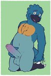 anthro balls big_penis foreskin genitals holding_penis male penis smile solo poorsal avian bird bluebird oscine passerine thrush_(bird) hi_res