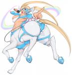 butt butt_pose clothing costume electronics female heart_symbol microphone monster_girl_(genre) muscular muscular_female muscular_taur pigtails pose rainbow reins simple_background solo white_background slugbox capcom european_mythology greek_mythology mythology street_fighter rainbow_mika centaur equid equid_taur humanoid_taur mammal mammal_taur taur hi_res