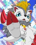 animal_genitalia anthro anus balls becoming_erect blue_eyes claws fur genitals hair low-angle_view male orange_body orange_fur penis quills_(anatomy) sheath solo spiky_hair white_body white_fur neos8 bandai_namco digimon digimon_(species) herissmon 4:5 absurd_res hi_res